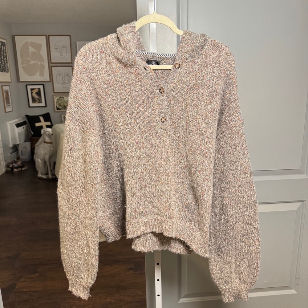 VOLCOM tweed sweater hoodie SZ L
